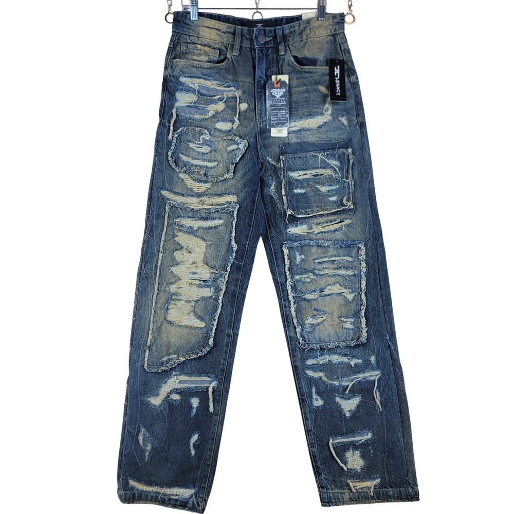 Jordan Craig Brian Jeans Men 30x31 Lager Distressed Patchwork Wide Leg Retro